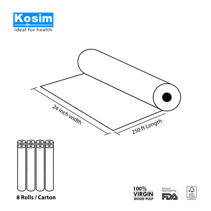 Box of 24" x 250 Ft Premium Smooth Paper Roll for Massage Table (8 Rolls/Box)